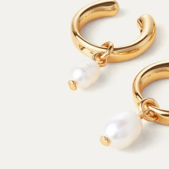 Gold Pearl Drop Huggie Earring - Women Jewelry - Picture 3 of 3